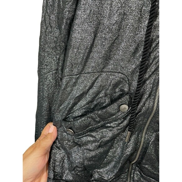 Juicy Couture Black Metallic Wet‎ Look Zip Up Hoodie Jacket Size M Lightweight - Picture 9 of 14